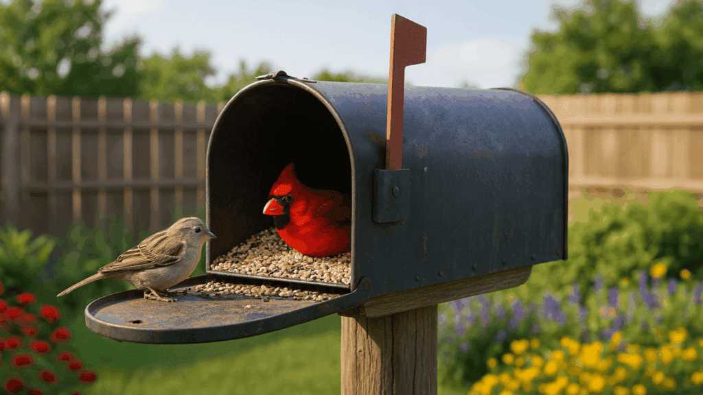 old mailbox turned feeder
