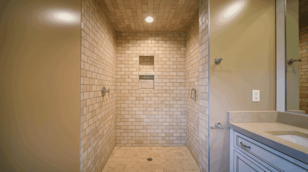 tiled ceiling cozy cocoon walk in tile shower idea