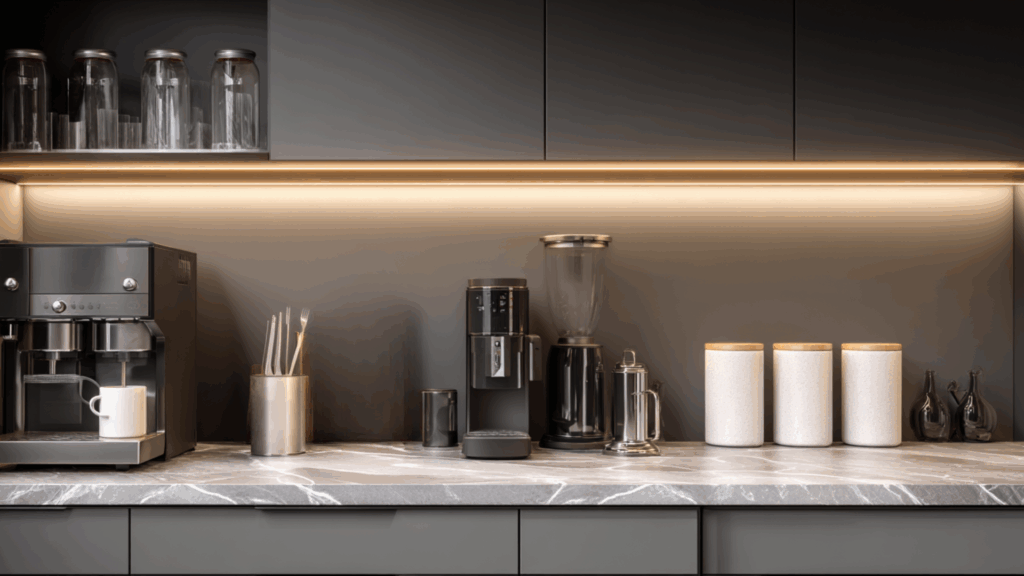 two tone quartz backsplash