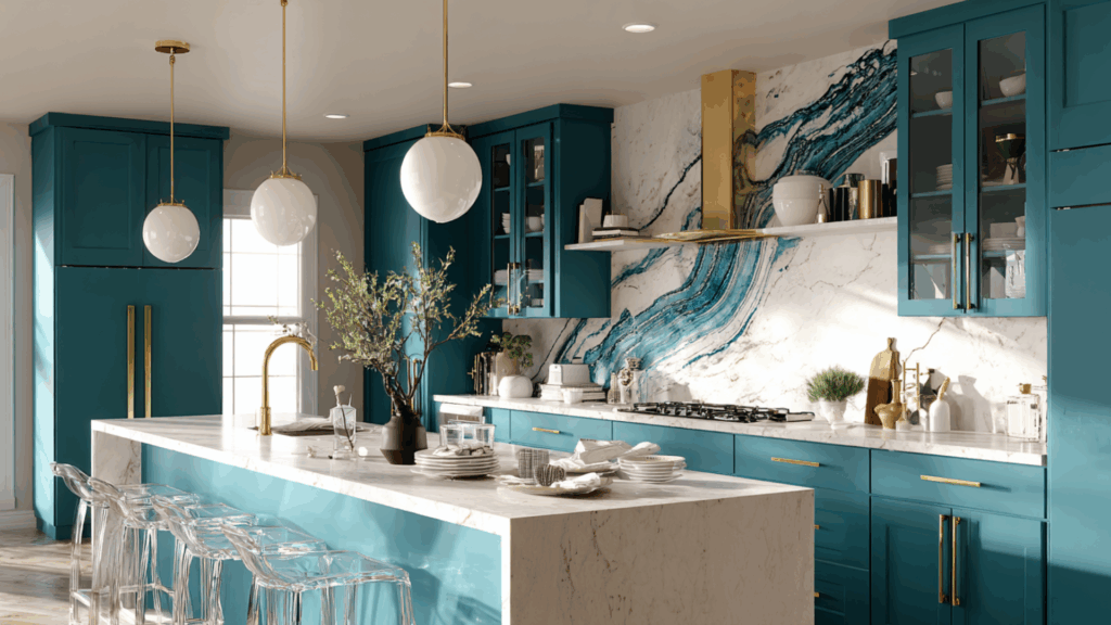 waterfall backsplash into countertop