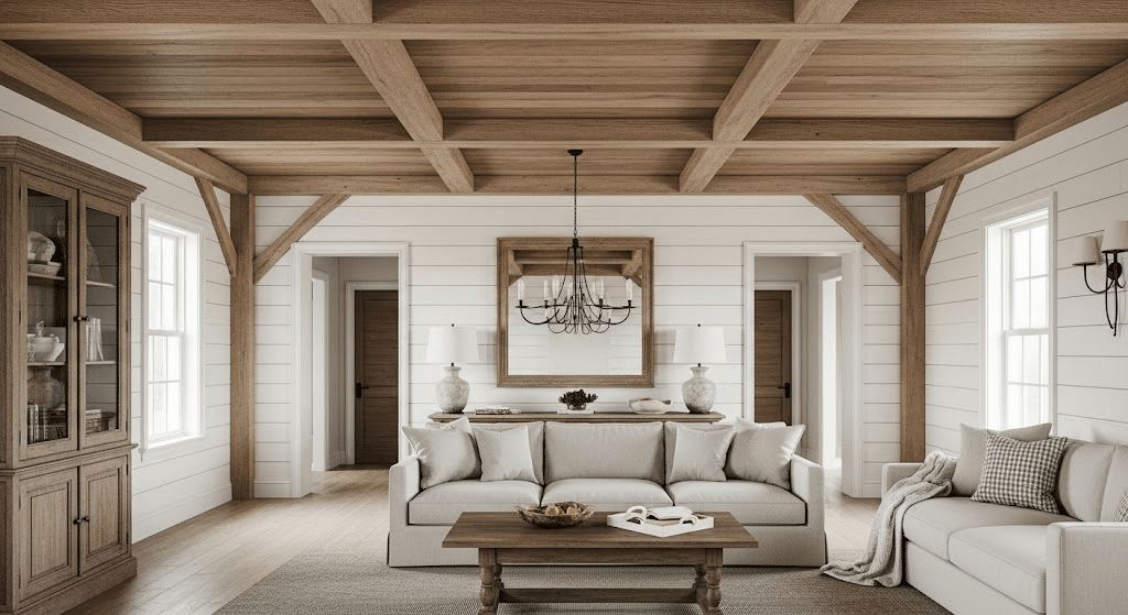 wood beams and shiplap walls