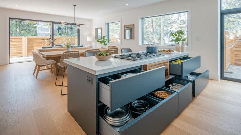 Kitchen Island with Cooktop and Storage Drawers