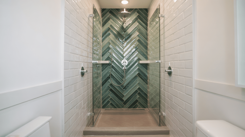 accent tile wall walk in shower small bathroom ideas