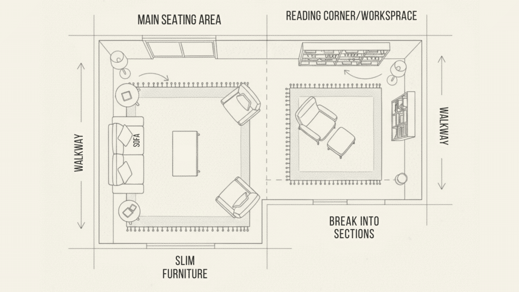 arrange furniture in long narrow living room