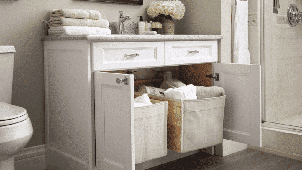 built In laundry hamper with seamless front