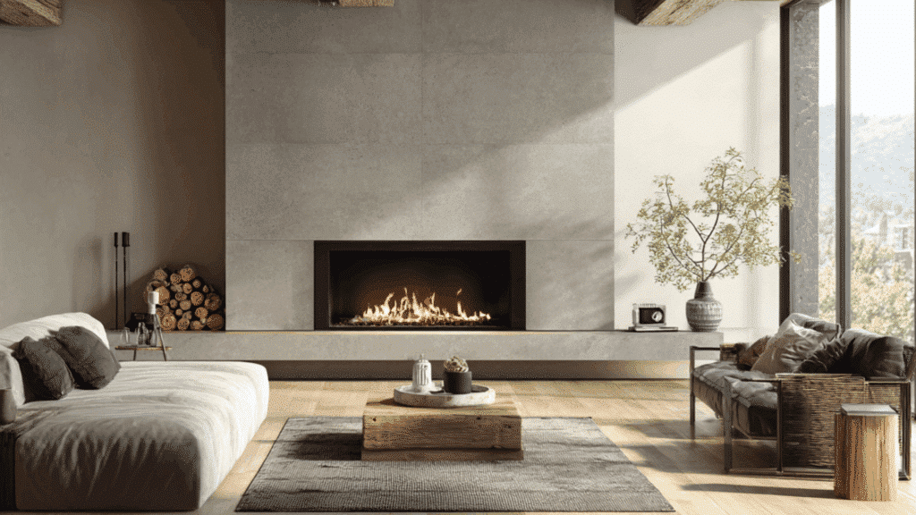 concrete finish porcelain in taupe