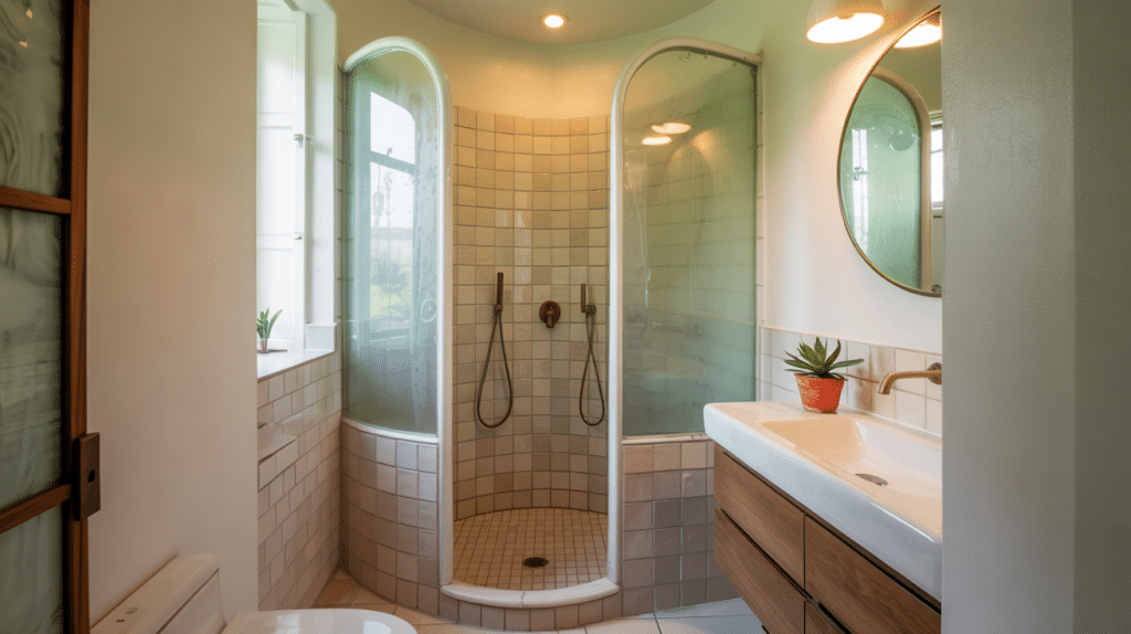 curved entrance walk in shower small bathroom ideas