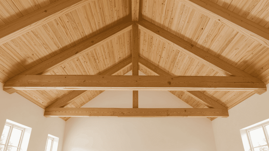 exposed wooden beams vaulted ceiling