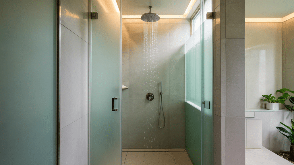frosted glass walk in shower small bathroom ideas