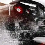 grayscale photo of black car