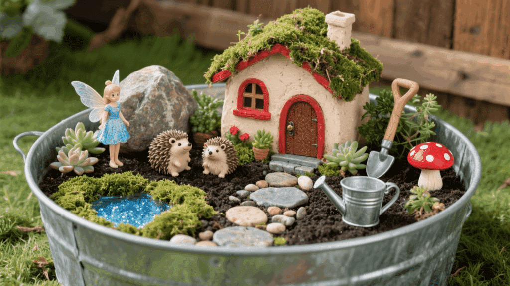 herb fairy garden using small edible plants