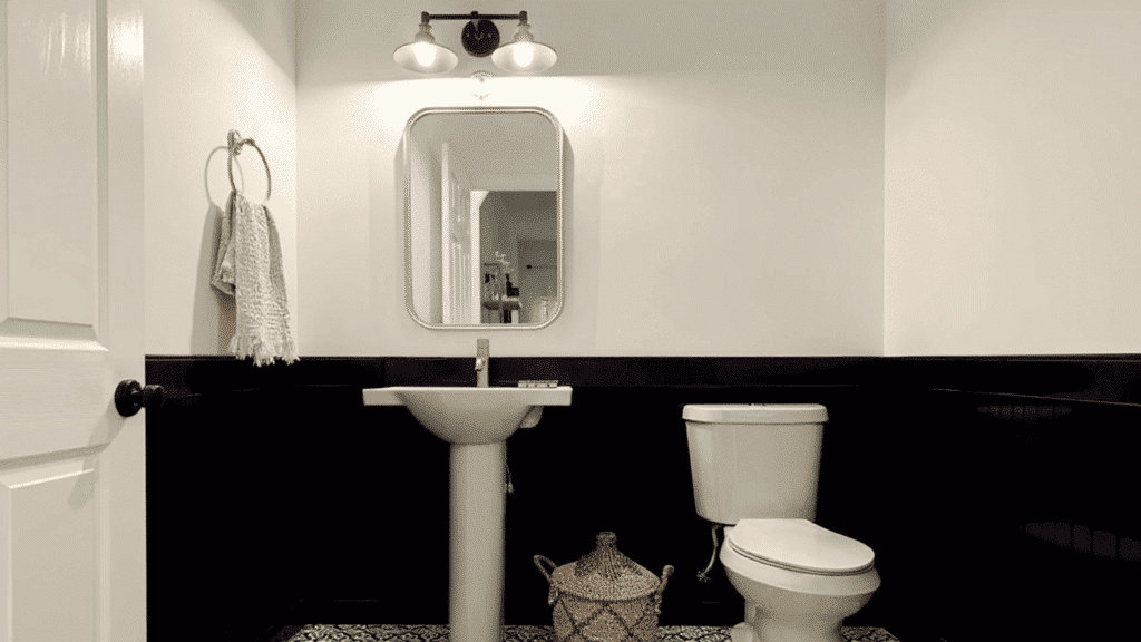 high contrast black and white half bathroom remodel ideas