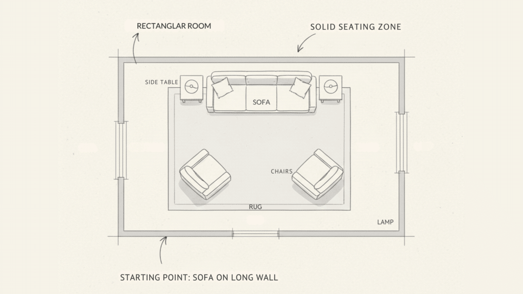 how to arrange furniture in a rectangular living room