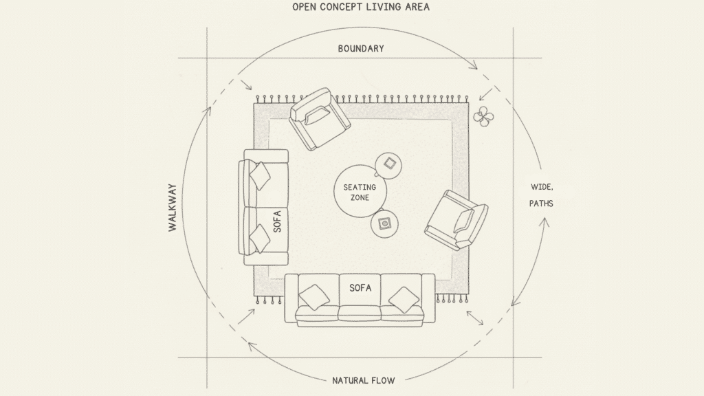how to arrange living room furniture in open concept