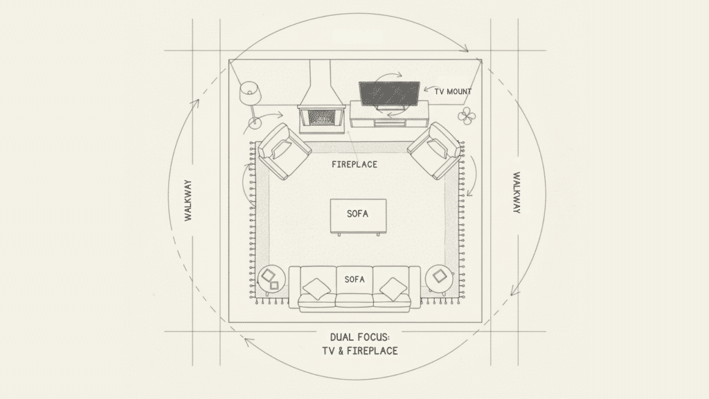 how to arrange living room furniture with tv and fireplace