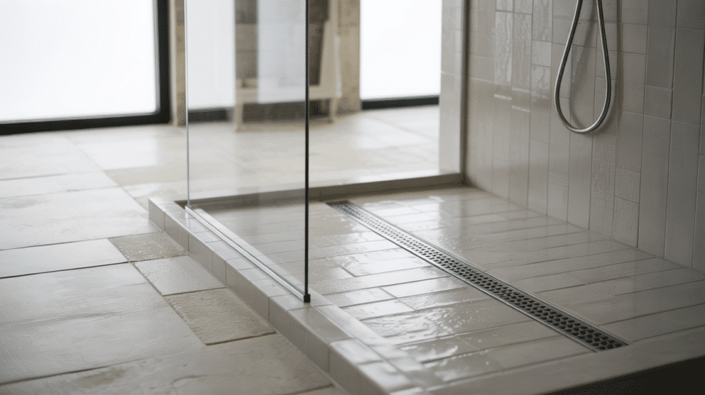 linear drain walk in shower small bathroom ideas
