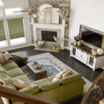 living room layout with corner fireplace