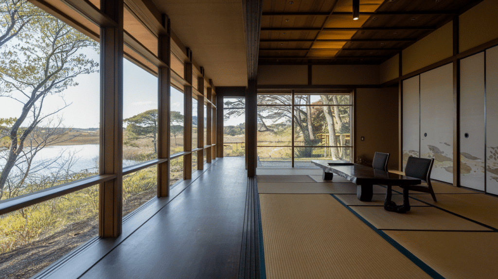 long horizontal windows for framed views japanese style house