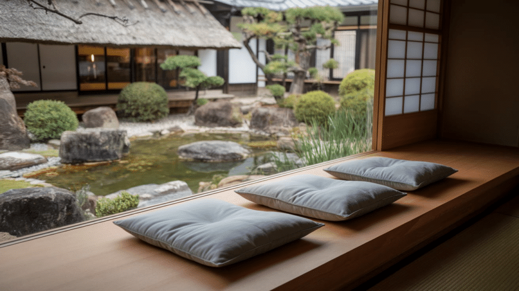 low window seats with garden views japanese style house