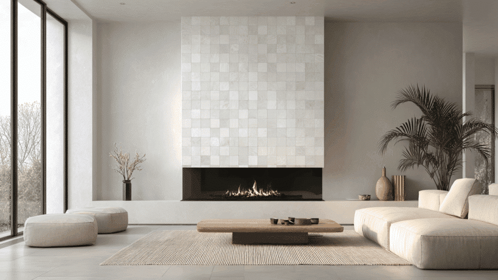 minimal white tile with straight lines