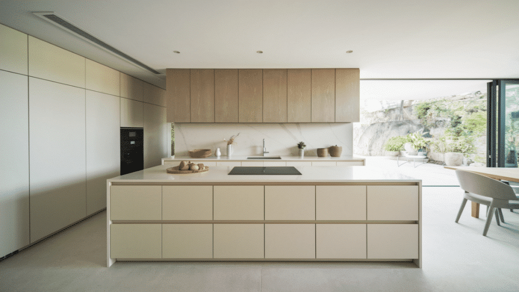 minimalist kitchen island with built in cooktop