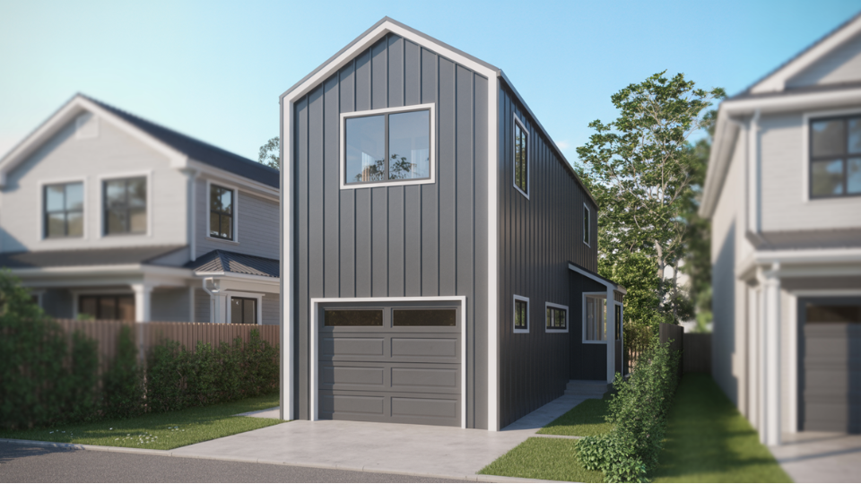 narrow lot barndominium with garage