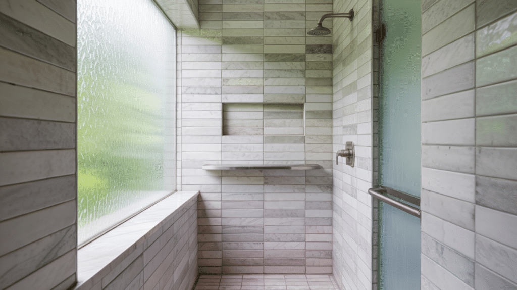 narrow wall ledge walk in shower small bathroom ideas