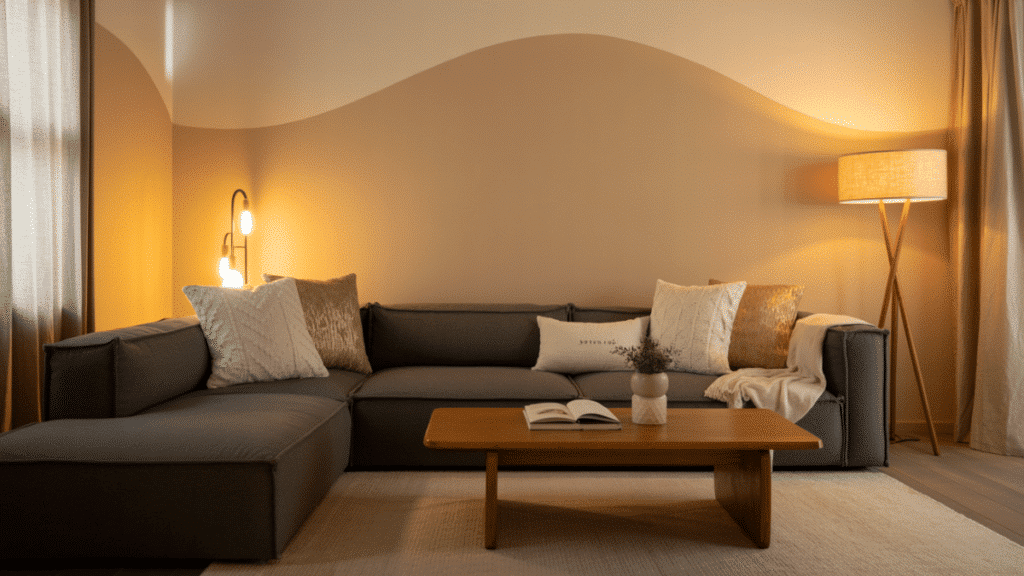 neutral small living room cozy