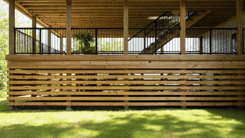 open slatted skirting for raised decks with heavy airflow needs
