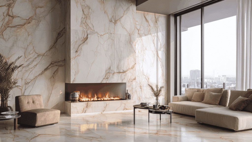 polished marble look porcelain slab