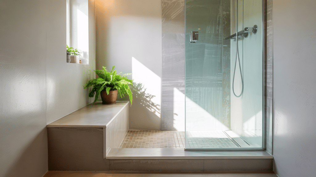 raised platform walk in shower small bathroom ideas