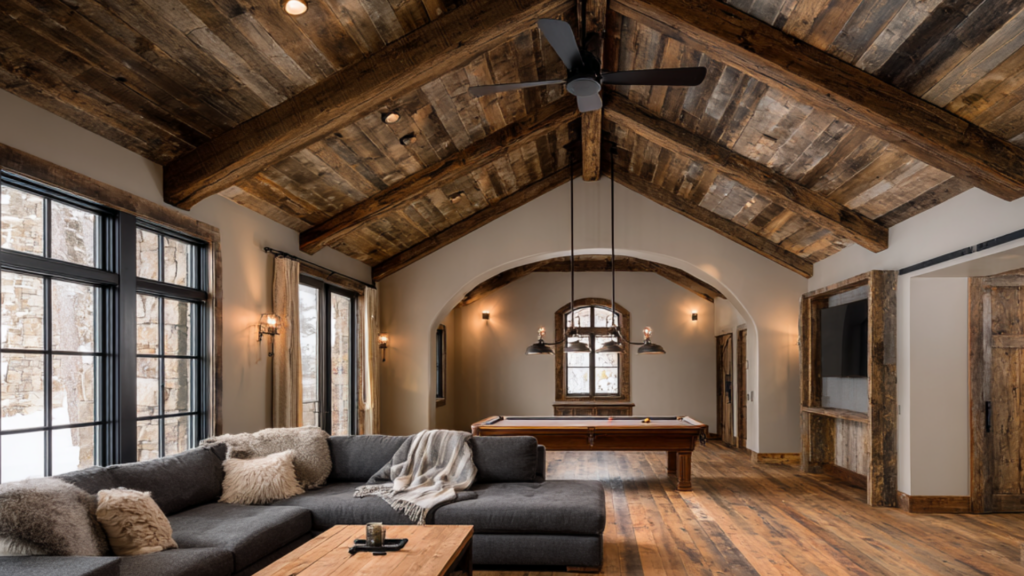 reclaimed wood beams for rustic charm