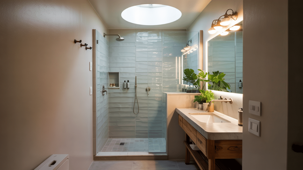 skylight walk in shower small bathroom ideas