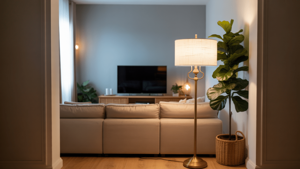 small living room off center tv