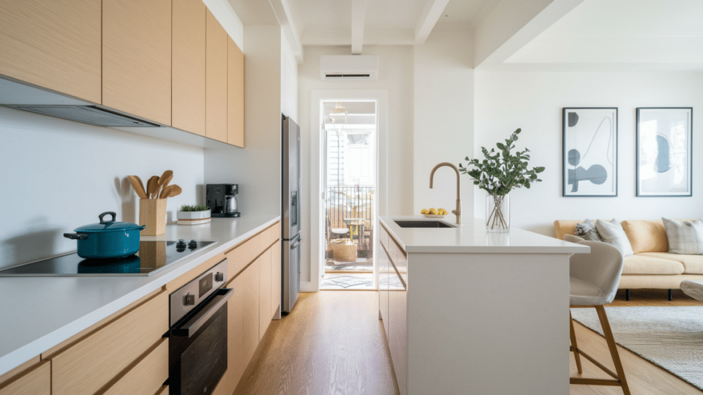 small open concept kitchen island with stove