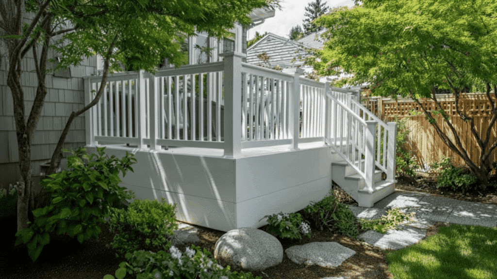 small yard skirting in soft white to brighten the space