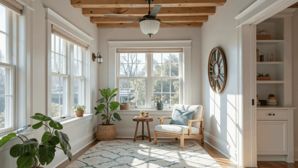 soft neutral colors cozy small sunroom ideas