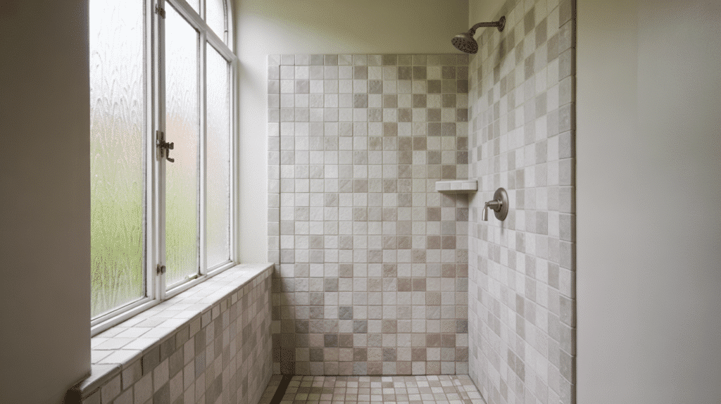 tile ledge walk in shower small bathroom ideas