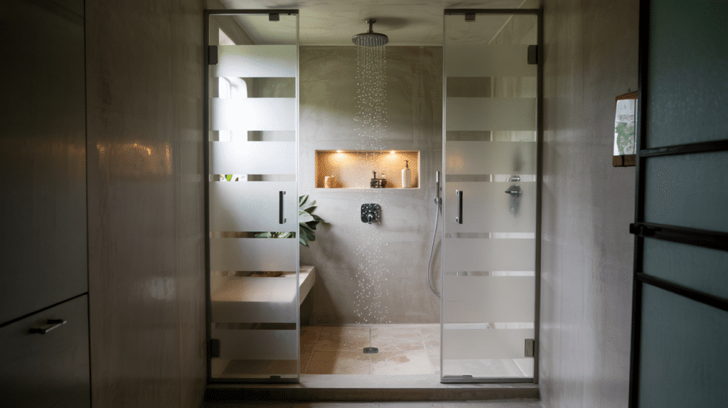 translucent glass panel walk in shower small bathroom ideas