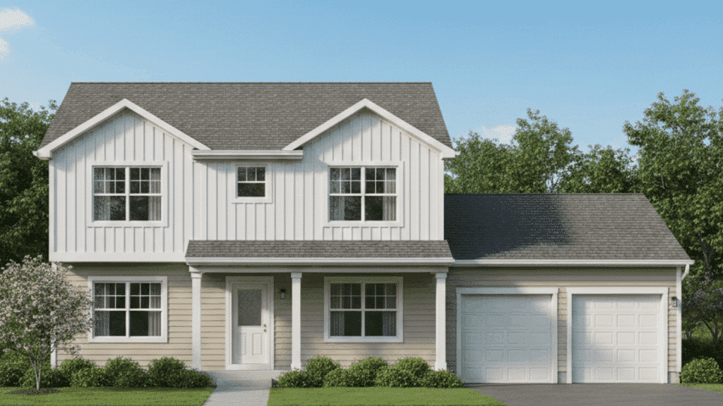 two story house with gable roof