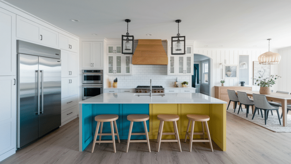 two tone kitchen island with stove