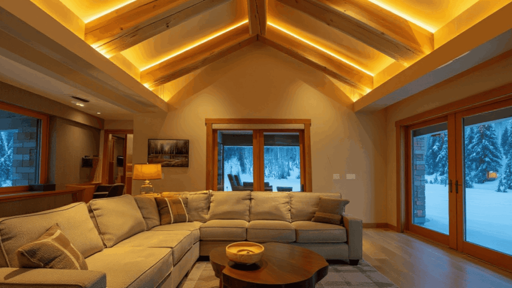 vaulted ceiling with statement lighting