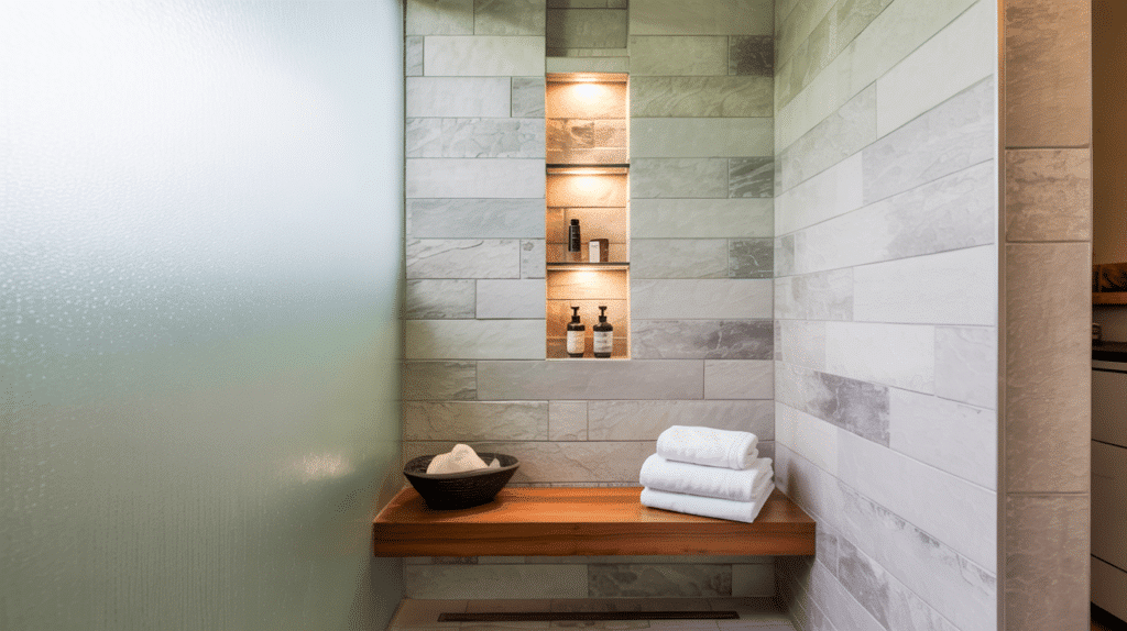 vertical niche walk in shower small bathroom ideas