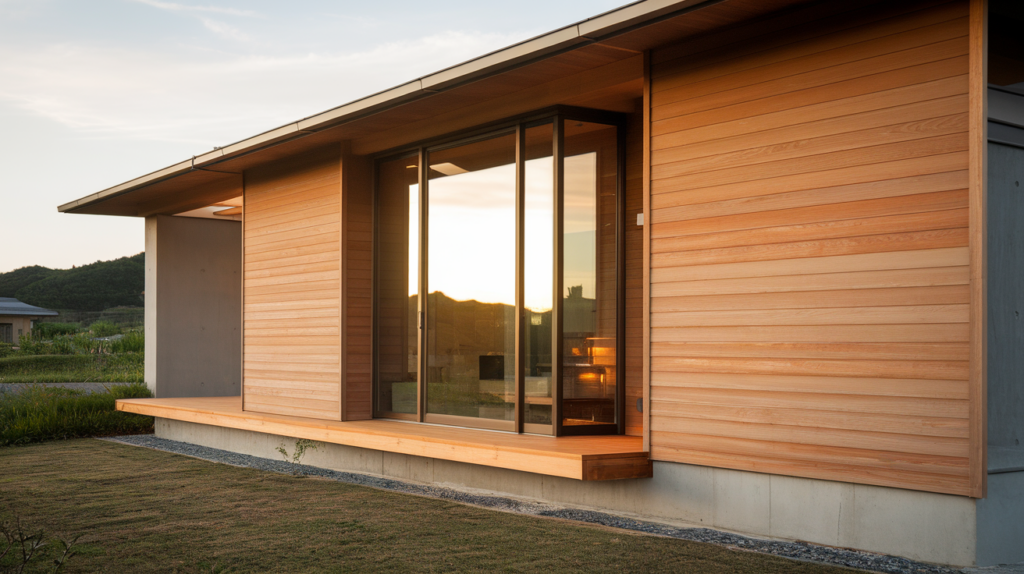 wood and concrete facade mix japanese style house