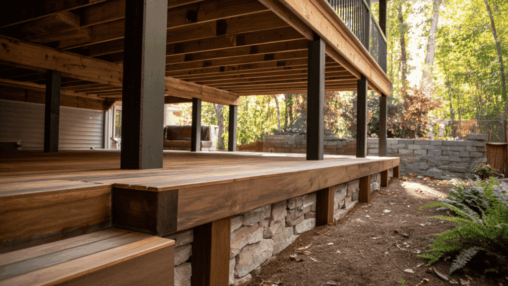 wood and stone combo with a floating frame