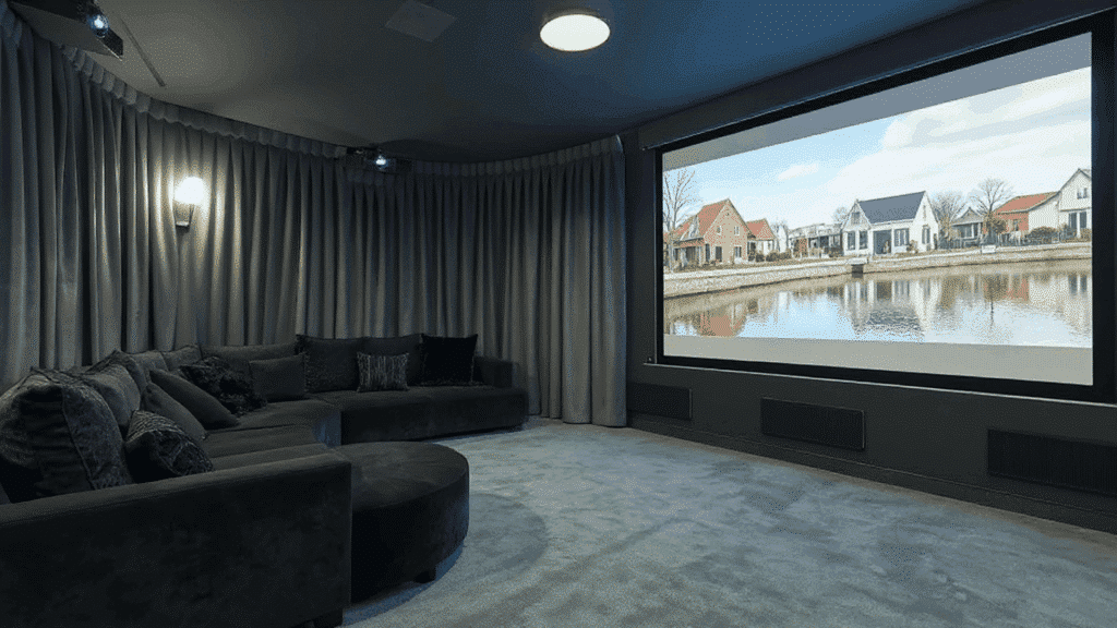 blackout curtains with heavy drapery home theatre