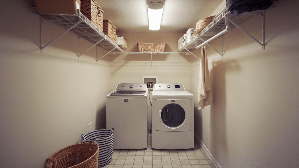 bright lighting small laundry room