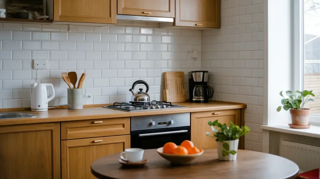 compact kitchen with multifunctional appliances