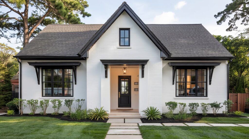 dark trim on light exterior walls