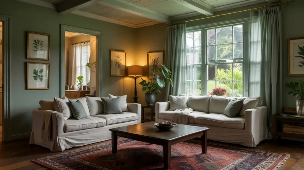 deep green living room